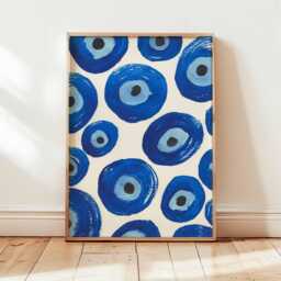 Blue Abstract Circles Wall Art, Modern Geometric Print, Minimalist Blue Pattern Poster For Living Room Decor, Contemporary Bold Artwork - thumbnail 3