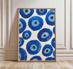 Blue Abstract Circles Wall Art, Modern Geometric Print, Minimalist Blue Pattern Poster For Living Room Decor, Contemporary Bold Artwork - thumbnail 1