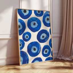 Blue Abstract Circles Wall Art, Modern Geometric Print, Minimalist Blue Pattern Poster For Living Room Decor, Contemporary Bold Artwork - thumbnail 2