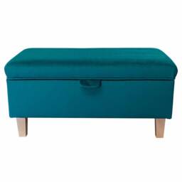 Teal Velvet Storage Ottoman British Handmade Footstool With Beech Legs - thumbnail 3
