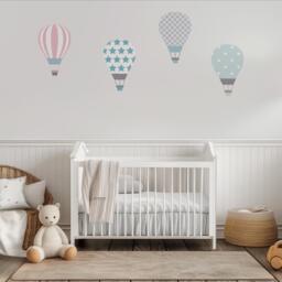 Girls Wall Decals Hot Air Balloon Pastel, Nursery Decals, Decor, Baby Decal, Kids Stickers - thumbnail 1