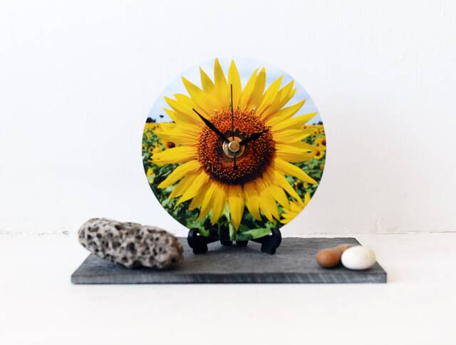 Sunflower Photo Desk Clock Decoupage Botanical Decor - image 1