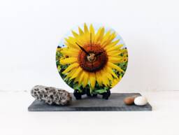 Sunflower Photo Desk Clock Decoupage Botanical Decor - thumbnail 1