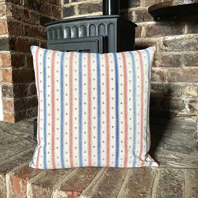 307. Handmade Red & Blue Anchor Linen Cotton Blend Cushion Cover.various Sizes
