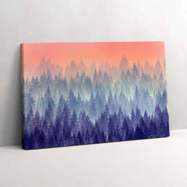 Forest in The Fog Canvas, Picture Wall Hanging, Pink Decor, Nature Canvas Print - image 1
