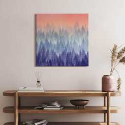 Forest in The Fog Canvas, Picture Wall Hanging, Pink Decor, Nature Canvas Print - thumbnail 2