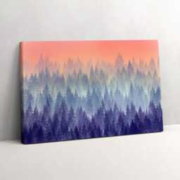 Forest in The Fog Canvas, Picture Wall Hanging, Pink Decor, Nature Canvas Print - thumbnail 1