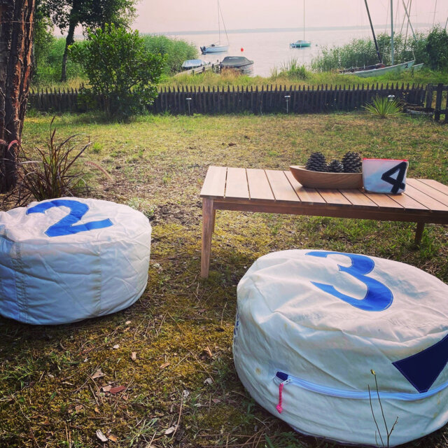 Upcycled Sail Cloth Pouf Cover Personalised Zero Waste Handmade Ottoman Personalized Gift Sailcloth Chair Cover Bean Bag - image 1