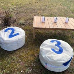 Upcycled Sail Cloth Pouf Cover Personalised Zero Waste Handmade Ottoman Personalized Gift Sailcloth Chair Cover Bean Bag - thumbnail 3