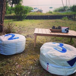 Upcycled Sail Cloth Pouf Cover Personalised Zero Waste Handmade Ottoman Personalized Gift Sailcloth Chair Cover Bean Bag - thumbnail 2