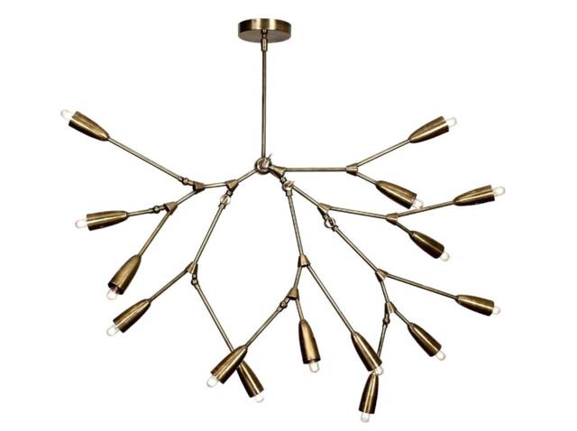 Mid Century Brass Chandelier, Stilnovo Pendant Light, Custom Length - image 1