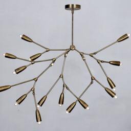 Mid Century Brass Chandelier, Stilnovo Pendant Light, Custom Length - thumbnail 3