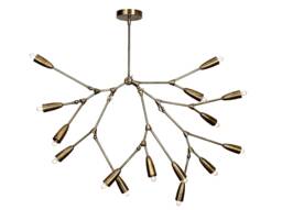 Mid Century Brass Chandelier, Stilnovo Pendant Light, Custom Length - thumbnail 1