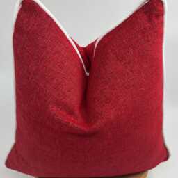 Red Luxury Linen With White Pipping, Throw Pillow, Christmas Pillows, Fall Decor, 20x20 - thumbnail 2