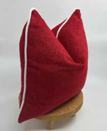 Red Luxury Linen With White Pipping, Throw Pillow, Christmas Pillows, Fall Decor, 20x20 - thumbnail 1