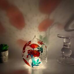 Hand-Painted Red Poppy Glass Tealight Holder With Metal Stand - thumbnail 4