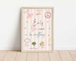 Girls Affirmation Print, Quote Nursery Wall Art, Girl Pink Playroom Art - thumbnail 1