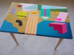 Handmade Colorful Abstract Resin Coffee Table Funky Boho Art - thumbnail 1