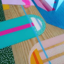 Handmade Colorful Abstract Resin Coffee Table Funky Boho Art - thumbnail 2