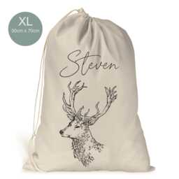 Personalised Xl Drawstring Christmas Sack/Stocking.. Black Deer Stag ..xmas Present Sack Gift Bag.. Unisex - thumbnail 2