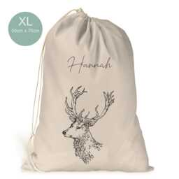 Personalised Xl Drawstring Christmas Sack/Stocking.. Black Deer Stag ..xmas Present Sack Gift Bag.. Unisex - thumbnail 3