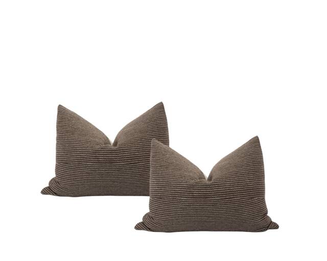 Phoenix -- Set Of 2 14x20 Brown Stripe Pillow Cover Dark Lumbar Chair Small Masculine - image 1