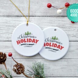 Christmas Ornament Mockup - Double Sided, Round White Porcelain Ornament, With Gold Ribbon - Digital File - thumbnail 2