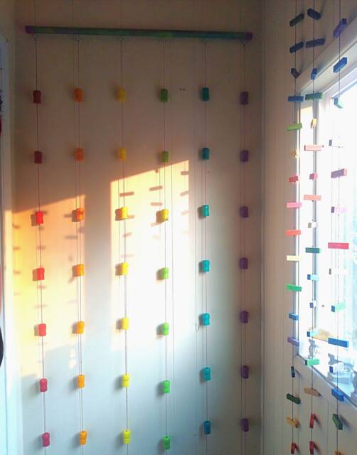 Pastel Rainbow Champagne Cork Beaded Curtain/Wall Hanging Room Divider - Hand Painted -Free Shipping - image 1