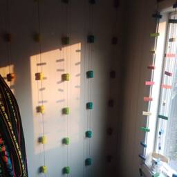 Pastel Rainbow Champagne Cork Beaded Curtain/Wall Hanging Room Divider - Hand Painted -Free Shipping - thumbnail 3