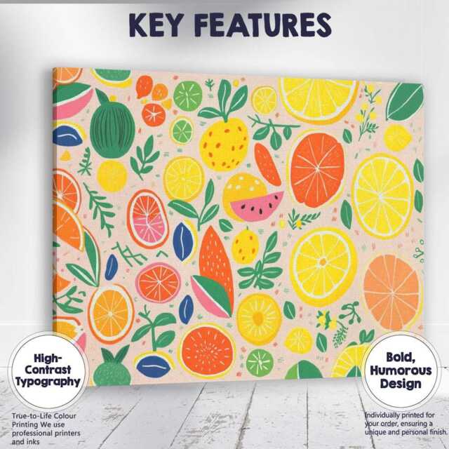 Bright Modern Citrus Fruit Repeat Pattern Canvas Wall Art Print Decor Picture Ready To Hang - image 1