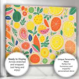 Bright Modern Citrus Fruit Repeat Pattern Canvas Wall Art Print Decor Picture Ready To Hang - thumbnail 3