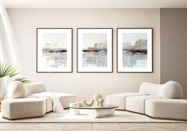 Set Of 3 Brown Beige Grey Abstract Wall Art Set, Paint Texture Detail, Prints, Lounge, Hallway, Bedroom, Bathroom, Kitchen - image 1