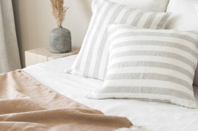 Set Of 2, 4, 6 Stonewashed Linen Throw Pillow Cases in Sand White Stripes/Softened Shams/Decorative Covers/ - image 1