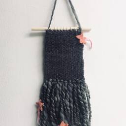 starry Dreams Wall Weaving - Gray & Pink Fiber Art Tapestry - thumbnail 2