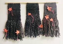 starry Dreams Wall Weaving - Gray & Pink Fiber Art Tapestry - thumbnail 1