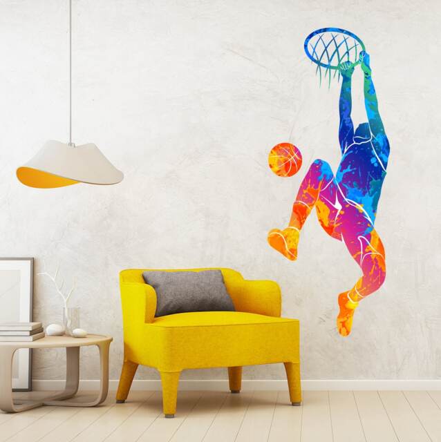 Basketball Player Wall Decal Sport Gym Abstract Colorful Baskeball Vinyl Sticker