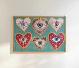 Coquette Heart Eye Print, Glam Pink & Red Celestial Wall Art - thumbnail 1