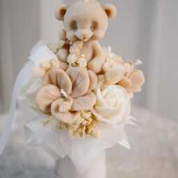 Teddy Bear Candle Bouquet - Baby Shower Gift Christening Newborn Nursery Decor - thumbnail 3