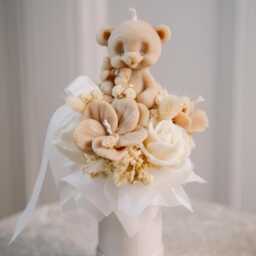 Teddy Bear Candle Bouquet - Baby Shower Gift Christening Newborn Nursery Decor - thumbnail 2