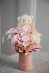 Teddy Bear Candle Bouquet - Baby Shower Gift Christening Newborn Nursery Decor - thumbnail 1