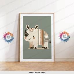 Boho Safari Nursery Wall Art - Set Of 3 Posters - Kids Playroom Prints Cute Animal Designs Green Coloured Decor Baby Bedroom Artwork - thumbnail 3