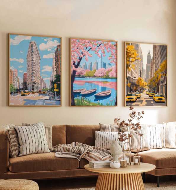 Set Of 3 New York Posters, Usa Travel Prints, Nyc City Wall Art Set, Skyline Decor, Big Apple Gift Art, American Posters - image 1