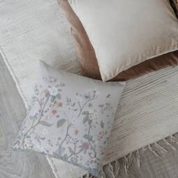 Chinoiserie Floral Pillow Cover - Soft Faux Suede Fabric Pretty Asian Pattern Oriental Dove Grey Beige Decorative Cushion - thumbnail 3