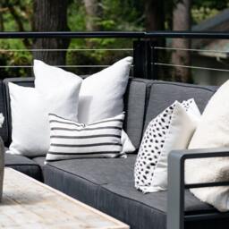 Harper -- Ivory With Black Ikat Indoor/Outdoor Pillow Cover ??? Outdoor Waterproof Pillows Lumbar & White - thumbnail 4