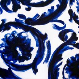 Painted Baroque Fashion Fabric Pillow - Blue/White - thumbnail 4