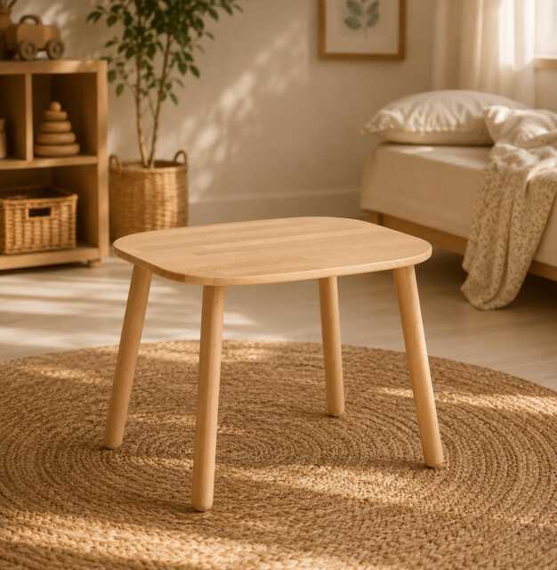 Beech Wood Montessori Table, Waldorf Toddler Desk, Natural Varnish Finish - image 1