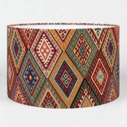 Traditional Turkish Kilim Weave Lampshade. Heavyweight Woven Fabric, Vintage Diamond Pattern. Cylinder Style Shade. 30cm & 40cm Available - thumbnail 2