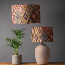 Traditional Turkish Kilim Weave Lampshade. Heavyweight Woven Fabric, Vintage Diamond Pattern. Cylinder Style Shade. 30cm & 40cm Available