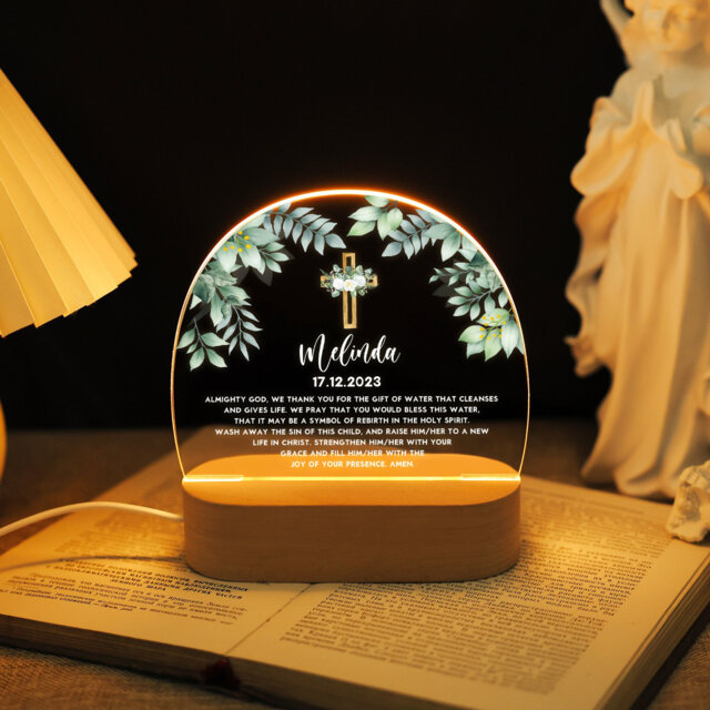 Custom Night Light Cross Prayer, Acrylic Baptism Desk Lamp, Led Lights With Kids Name Date, Baby Shower Favors, Gifts For Boy Girl - image 1