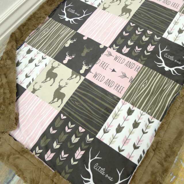 Personalized Minky Blanket - Faux Patchwork Quilt Little One Baby Gift Girl Blankets - image 1